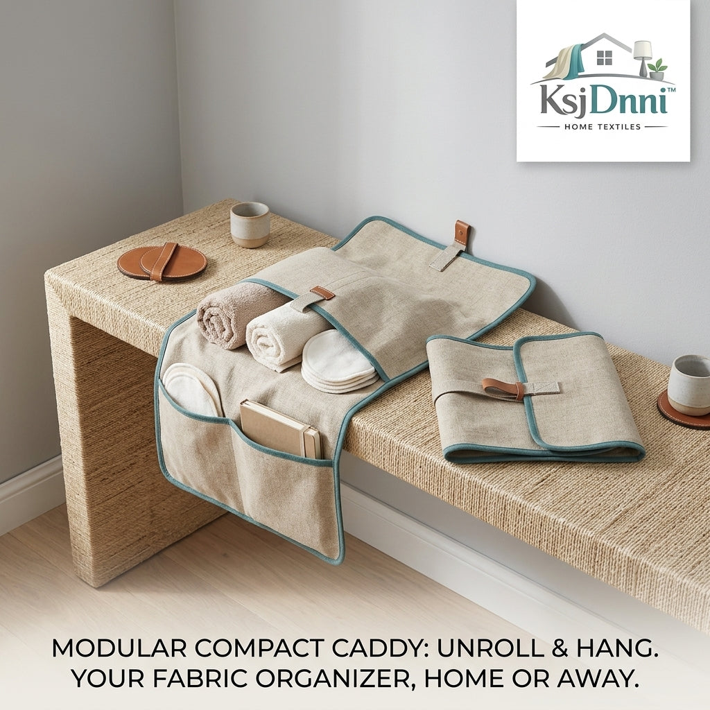 KsjDnni™ Modular Fabric Hanging Organizer | Roll-Up Travel Caddy & Bedside Storage Pocket | Compact Linen Wall Organizer for Bathroom, Bedroom, RV & Travel
