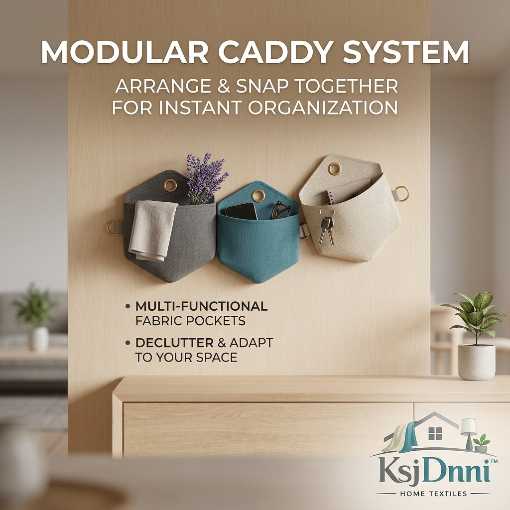 KsjDnni™ Modular Wall Hanging Organizer - 3-Pack Hexagon Fabric Storage Pockets, Snap-Together Wall Caddy System for Entryway, Office, Nursery & Living Room, Space-Saving Decluttering Pockets for Keys, Phones, Mail & Decor