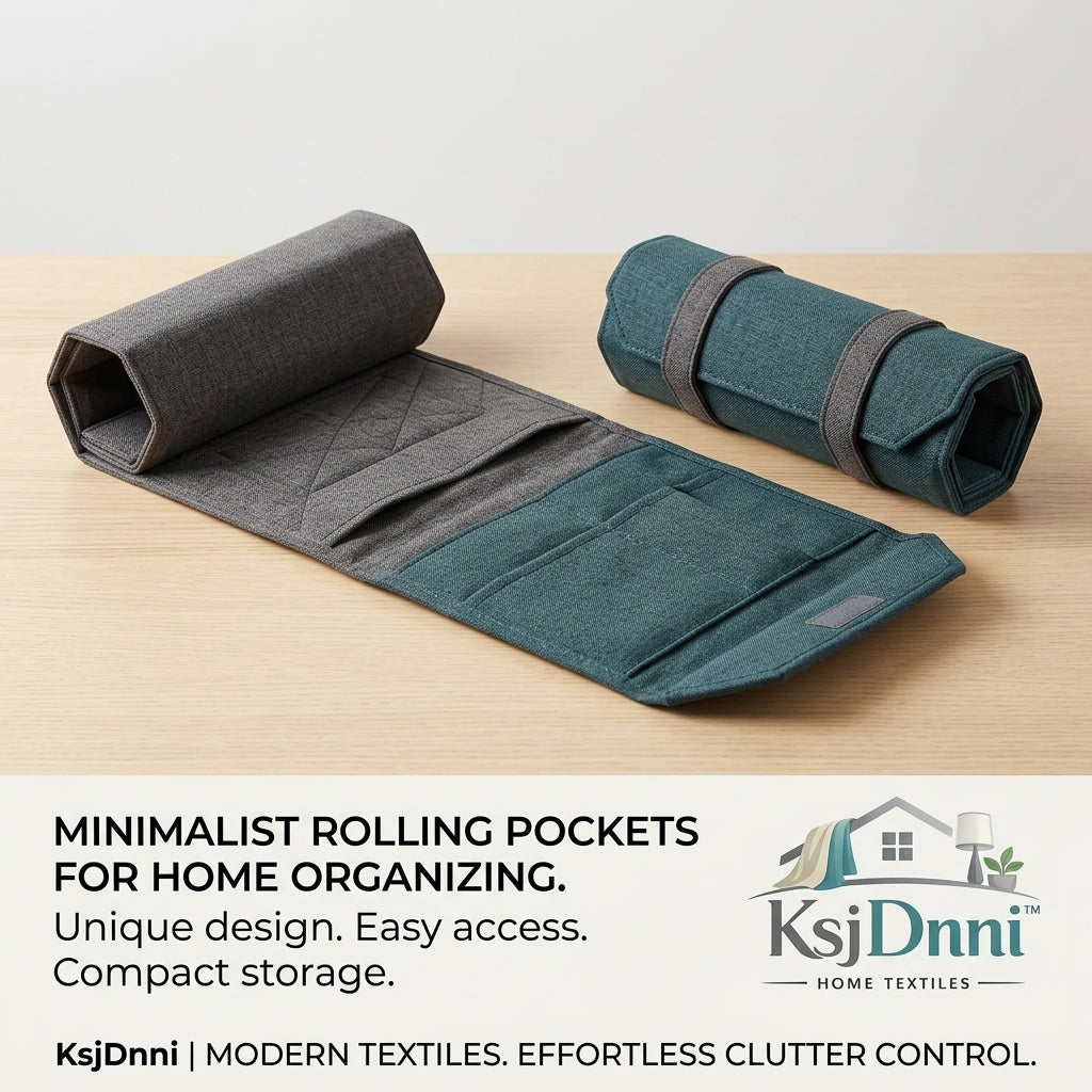 KsjDnni™ Minimalist Roll-Up Organizer Pouch | Multi-Purpose Folding Pocket Storage Bag for Home & Travel | Space-Saving Canvas Accessory Roll for Tech Cables, Cosmetics, Stationery, and Craft Supplies