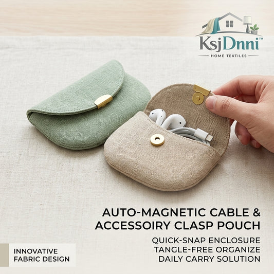 KsjDnni™ Auto-Magnetic Cable Organizer Pouch | Portable Travel Tech Accessory Bag | Tangle-Free Earbuds & Charger Cord Storage Case | Minimalist Fabric Coin Purse & Small Jewelry Holder for Everyday Carry